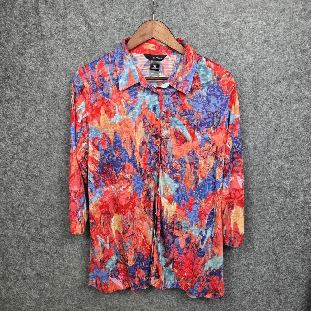 Ali Miles Top Womens L Colorful Snap Wearable Art To Wear Hippie Boho Artsy 3/4